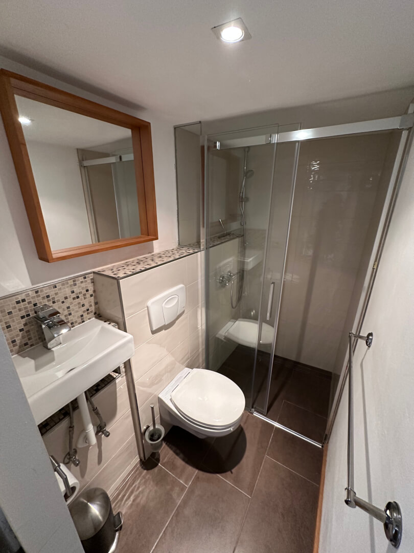 Ansicht des Badezimmers im Erdgeschoss mit Dusche