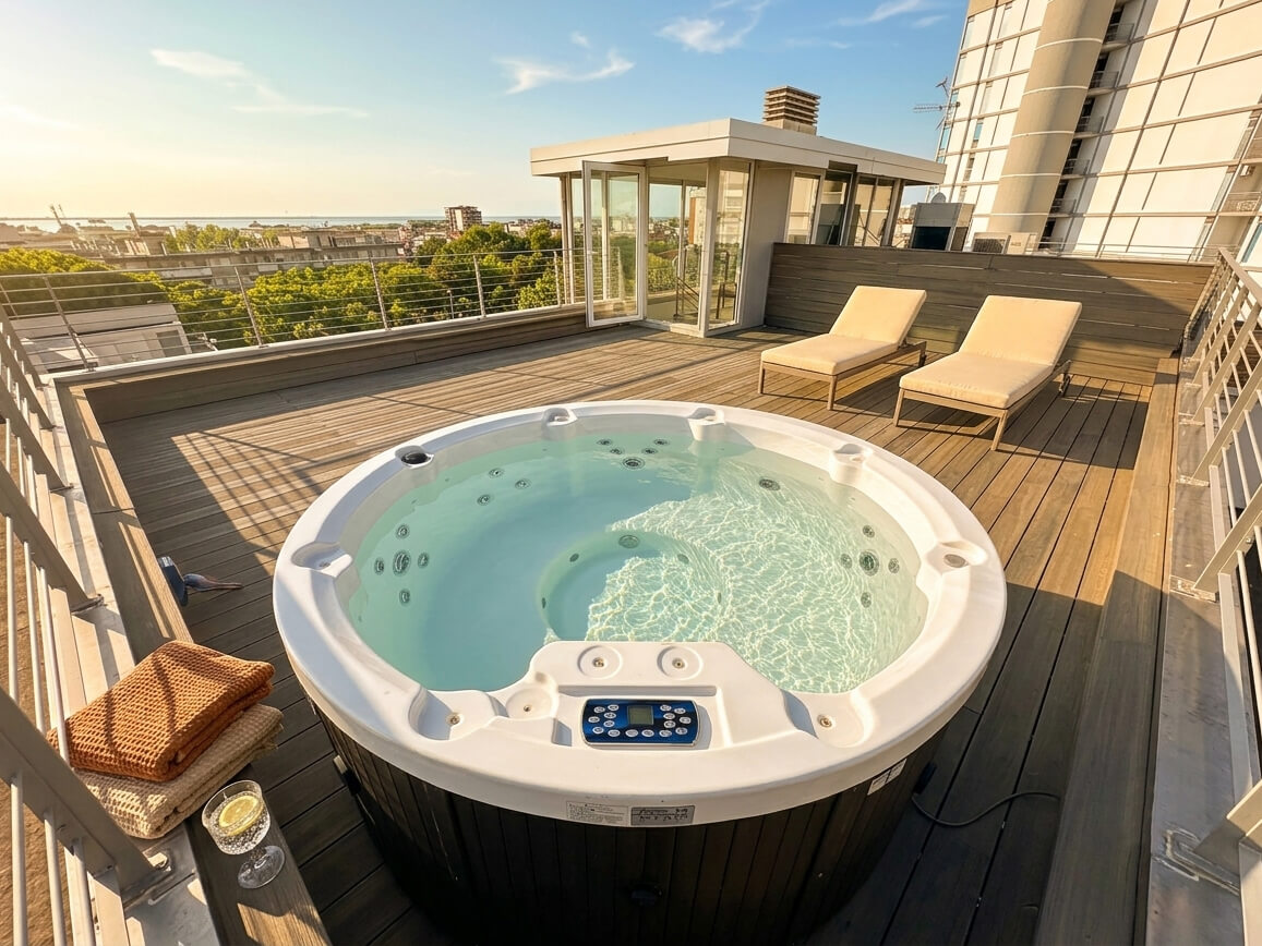 Dachterrasse des Penthouse in Lignano Sabbiadoro mit Whirlpool